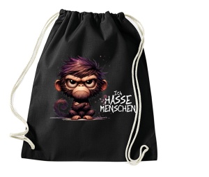 Stringbag Turnbeutel Ich hasse Menschen Affe