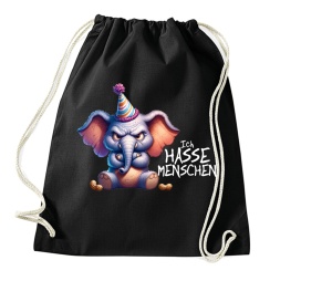 Stringbag Turnbeutel Ich hasse Menschen Elefant
