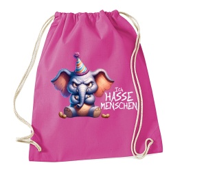 Stringbag Turnbeutel Ich hasse Menschen Elefant