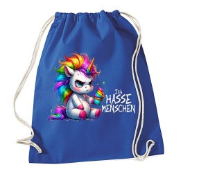Stringbag Turnbeutel Ich hasse Menschen Einhorn