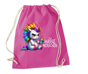 Stringbag Turnbeutel Ich hasse Menschen Einhorn
