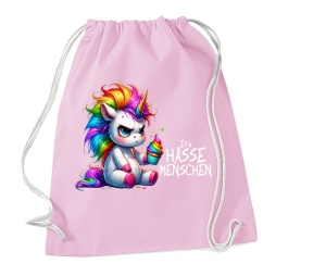 Stringbag Turnbeutel Ich hasse Menschen Einhorn