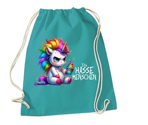 Stringbag Turnbeutel Ich hasse Menschen Einhorn