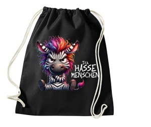 Stringbag Turnbeutel Ich hasse Menschen Zebra