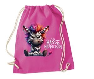 Stringbag Turnbeutel Ich hasse Menschen Zebra