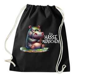 Stringbag Turnbeutel Ich hasse Menschen Nilpferd
