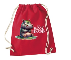 Stringbag Turnbeutel Ich hasse Menschen Nilpferd