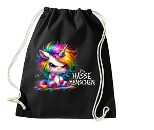 Stringbag Turnbeutel Ich hasse Menschen Einhorn