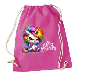 Stringbag Turnbeutel Ich hasse Menschen Einhorn