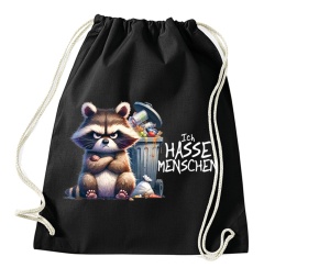 Stringbag Turnbeutel Ich hasse Menschen Waschbär