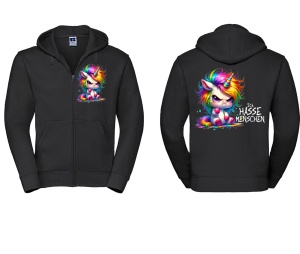 Sweatjacke mit Kapuze Ich hasse Menschen Einhorn