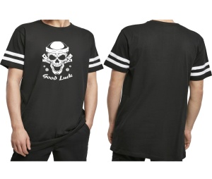 T-Shirt White Stripes Skull Good Luck