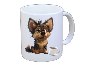 Tasse Hund mit Tasse
