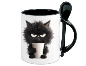 Tasse Katze mit Tasse - mit Löffel