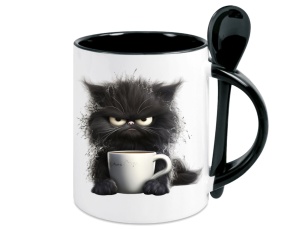 Tasse Katze mit Tasse - mit Löffel