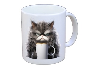 Tasse Katze mit Tasse