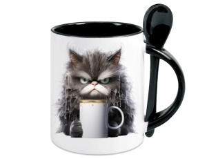 Tasse Katze mit Tasse - mit Löffel