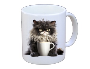 Tasse Katze mit Tasse