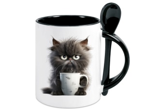 Tasse Katze mit Tasse - mit Löffel