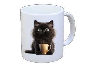 Tasse Katze mit Tasse