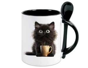 Tasse Katze mit Tasse - mit Löffel