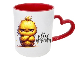Tasse Ich hasse Menschen Kücken - mit Herzhenkel