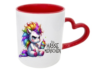 Tasse Ich hasse Menschen Einhorn - mit Herzhenkel