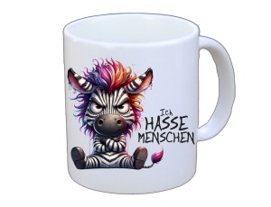 Tasse Ich hasse Menschen Zebra