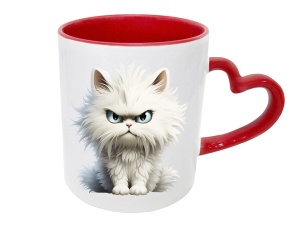 Tasse Katze weiß - mit Herzhenkel