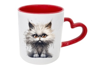 Tasse Katze weiß - mit Herzhenkel