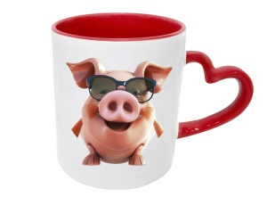 Tasse Schweinchen Brille - mit Herzhenkel