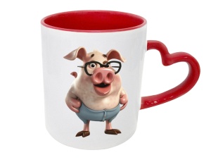 Tasse Schweinchen Brille - mit Herzhenkel