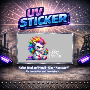 Aufkleber UV Einhorn Ich hasse Menschen